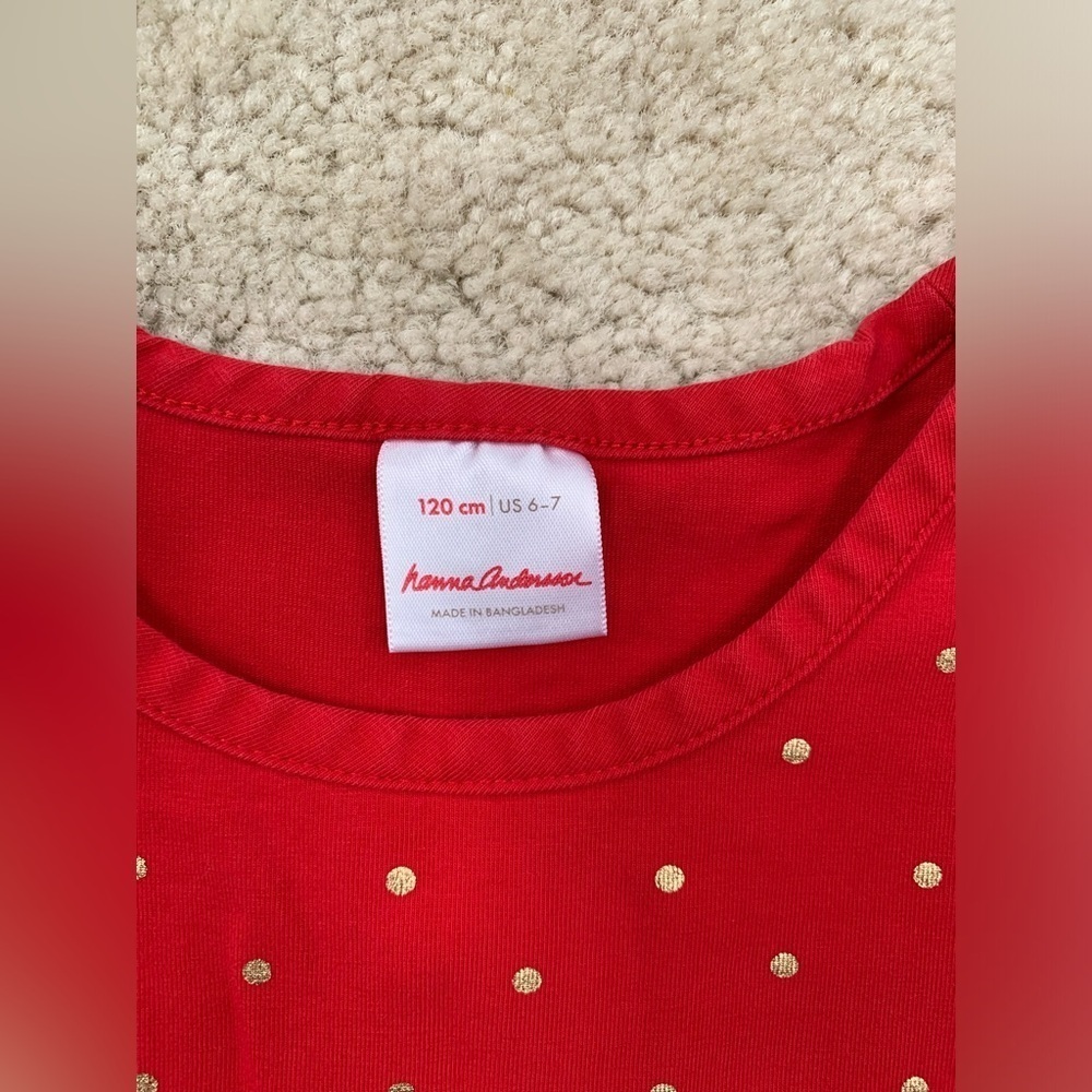 Hanna Andersson Size 120, 6-7, Red with Gold Polka Dots Holiday Dress - Picture 3 of 6